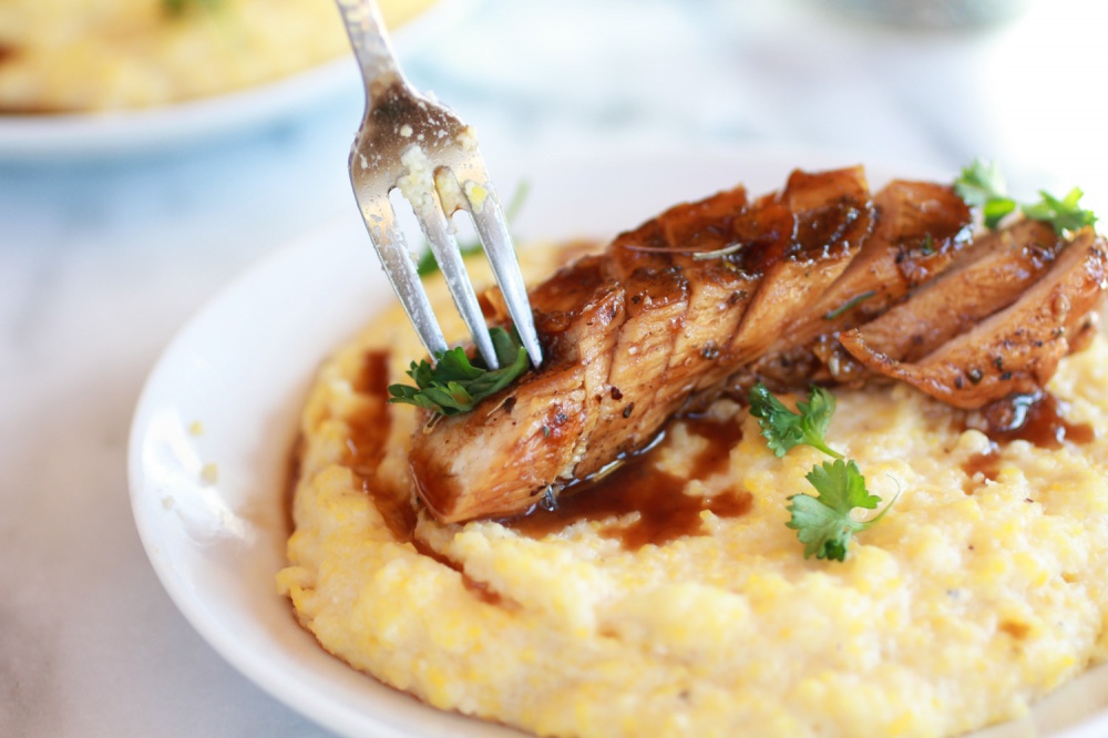 Tom's Balsamic Orange Glazed Chicken with Goat Cheese Polenta