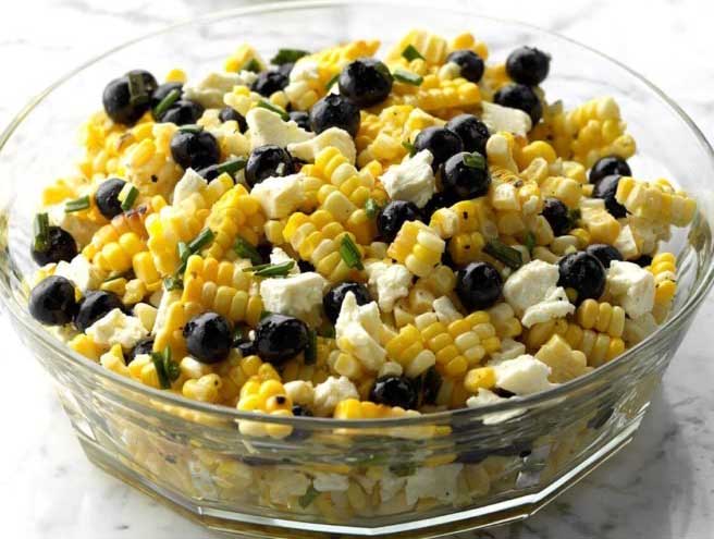 White Balsamic Blueberry, Corn and Feta Salad